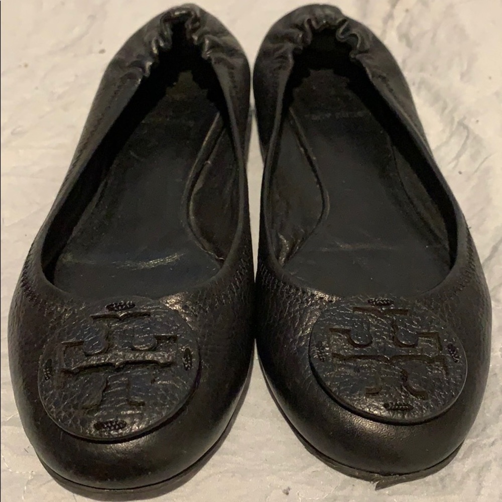 Tory Burch Minnie flats in all black leather US 8